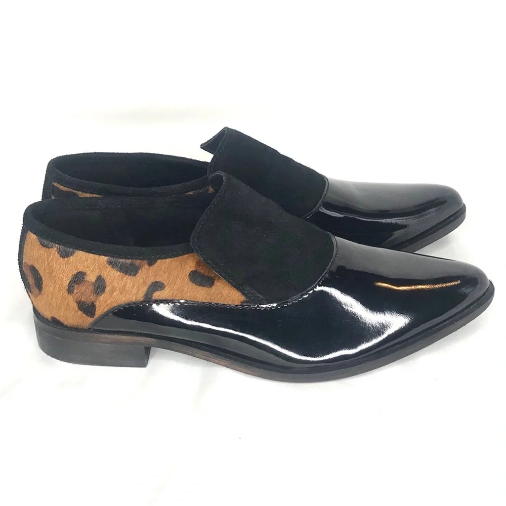 Free People Black Patent & Leopard Print Loafers